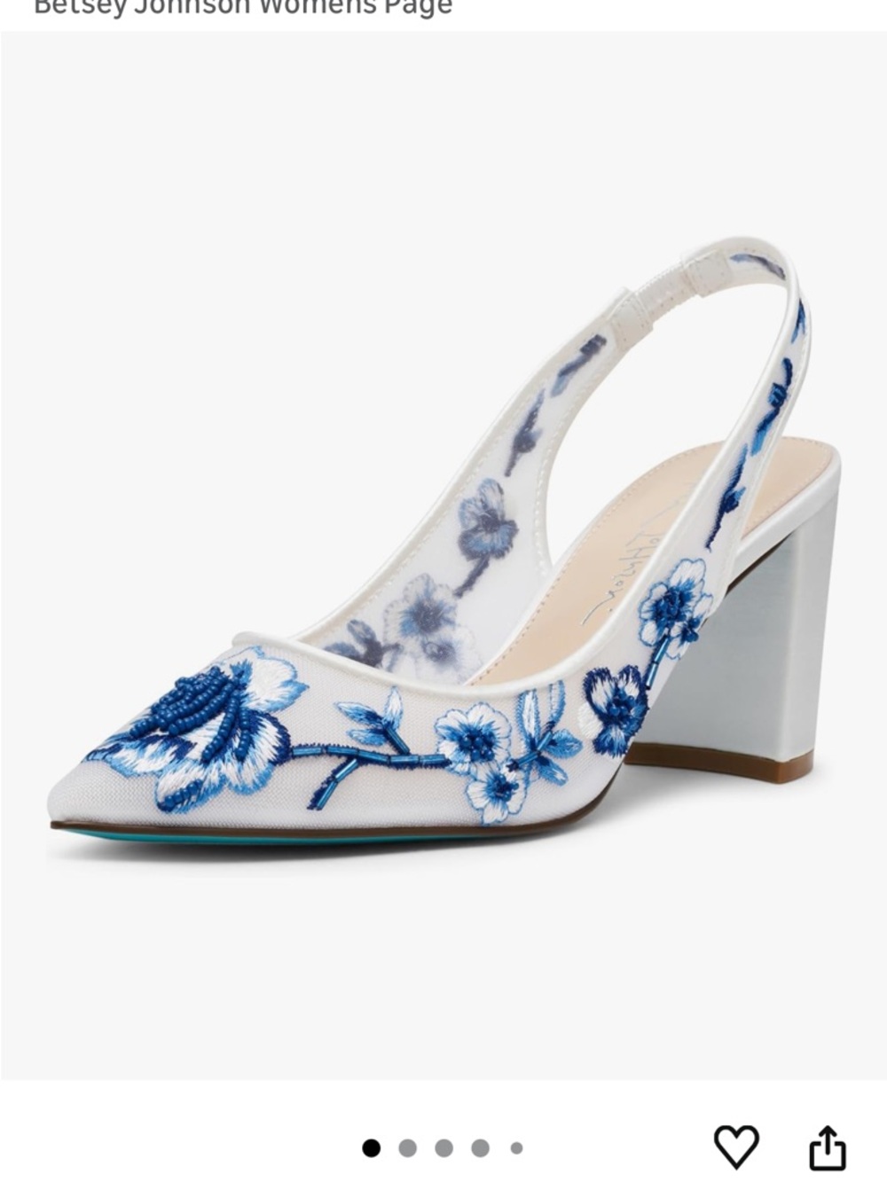 Brand new W/O tagBetsey Johnson White Slingback Pump with Blue Floral Embroidery